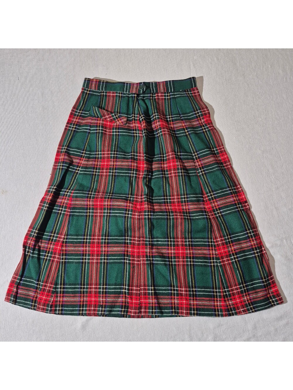 Vintage 80s 90s Trousers Up Plaid Skirt Sz 13/14 Green Red Acrlyic/Wool? Pockets
